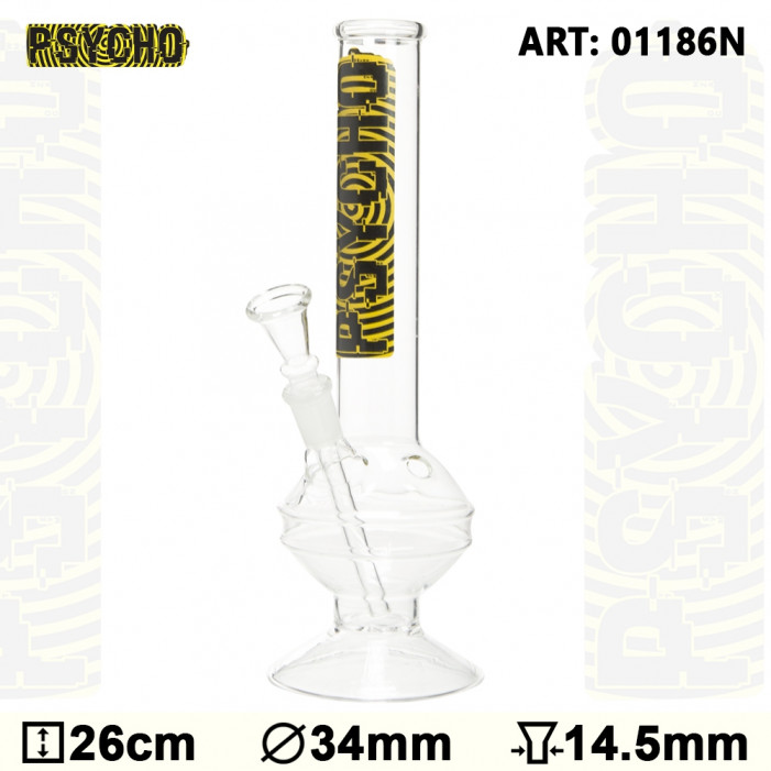 Бонг стеклянный Glass Psycho Bouncer - H:26 - Ø:34mm- Socket:14.5mm оптом - 88301