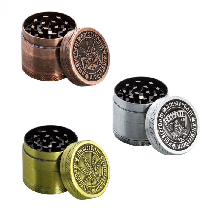 Гриндер металлический Amsterdam Leaf| 4-part Zinc Grinder 40 mm оптом - 89441