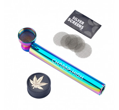 Трубка скляна та гріндер CHAMP HIGH RAINBOW GLASS PIPE & GRINDER оптом - 89451
