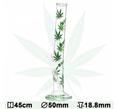 Бонг стеклянный Green XXX Amsterdam Leaf - H:45cm- Ø:50mm оптом - 10021522