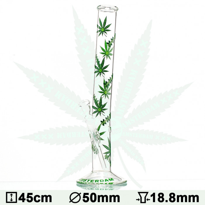 Бонг стеклянный Green XXX Amsterdam Leaf - H:45cm- Ø:50mm оптом - 10021522