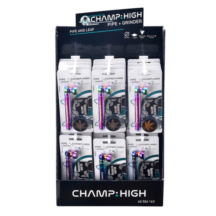 Трубка скляна та гріндер CHAMP HIGH RAINBOW GLASS PIPE & GRINDER оптом - 89451