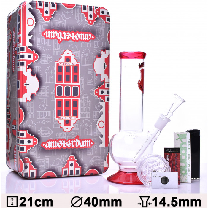 Бонг стеклянный Amsterdam Set 6 parts H:21cm- O:40mm- Socket:14.5mm оптом - 88250