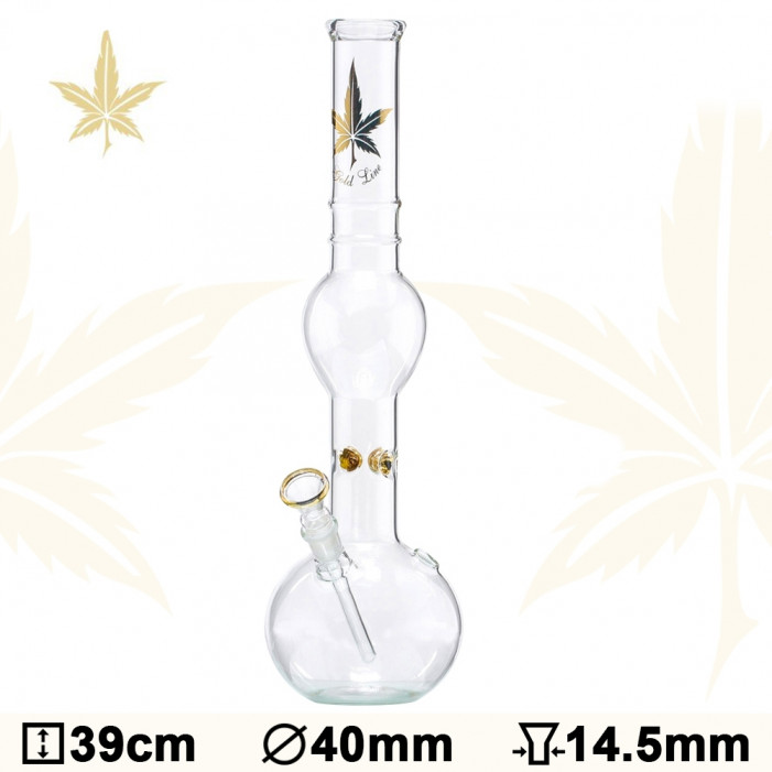 Бонг стеклянный Gold Leaf Bubble H:39cm - Ø:40mm SG:14,5m оптом - 88252