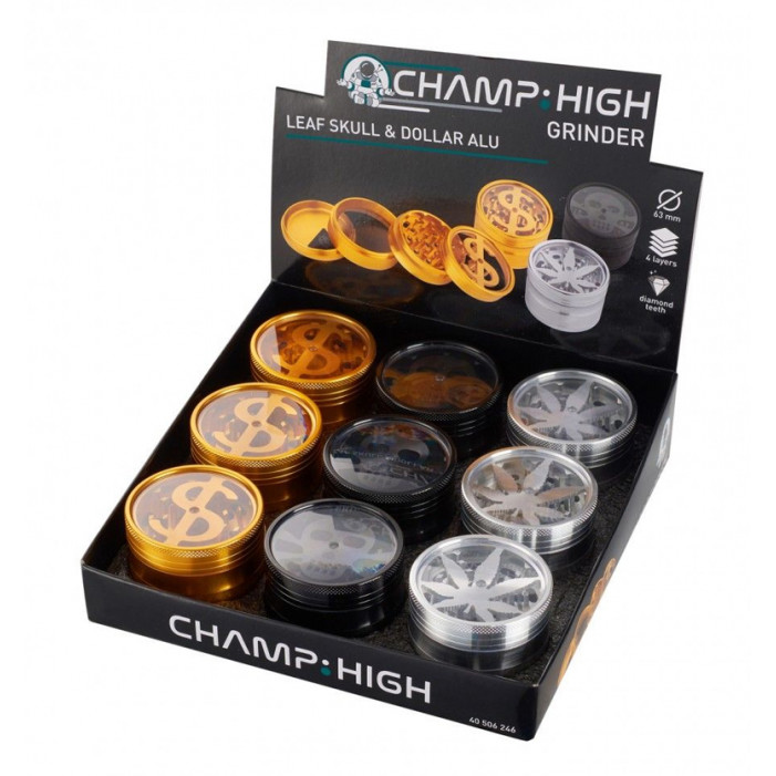 Гріндер алюмінієвий Champ CH HIGH ALU GRINDER LEAF DOLLAR 63MM  оптом - 89472