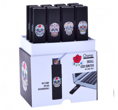 Запальничка Champ | USB lighters Black Skull оптом - 17071